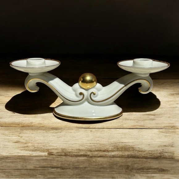 Gerold & Co Tettanu Elegant White and Gold Double Candle Holder